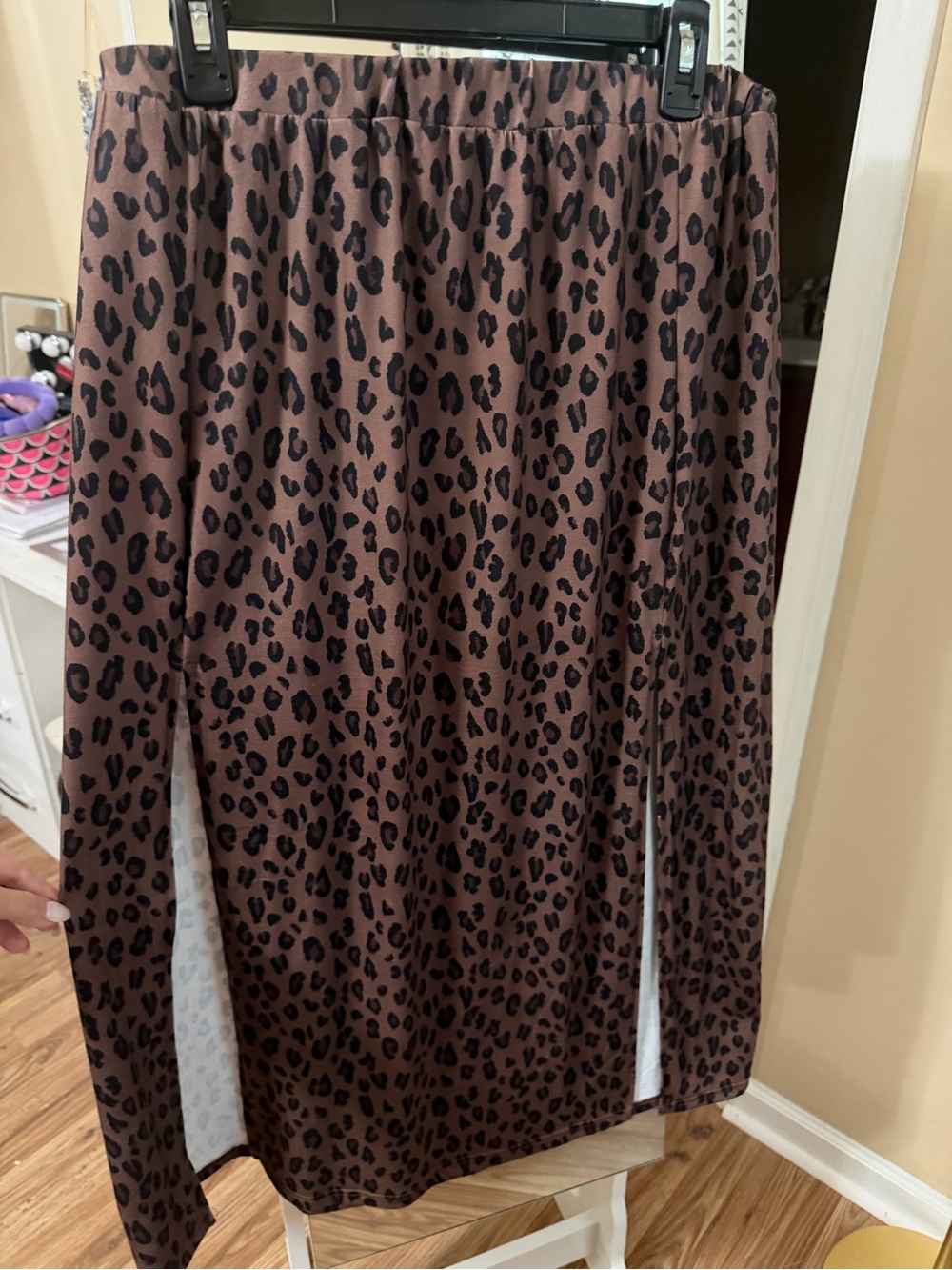 Tickled Teal Brown and Black Leopard Midi Skirt